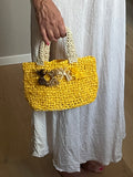 Handmade Raffia Bag – Gelb/Beige