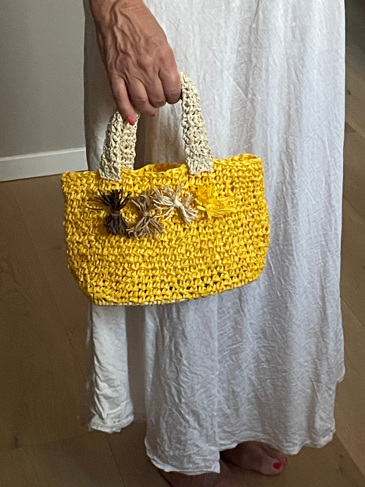 Handmade Raffia Bag – Gelb/Beige