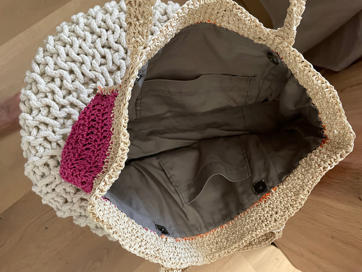 Handmade Raffia Bag – Orange/Pink/Beige