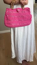 Handmade Raffia Bag – Pink mit Bambusgriff