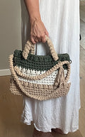 Handmade Bag – Cotton Garn Caramel/Beige/Olive mit Crossbody-Träger