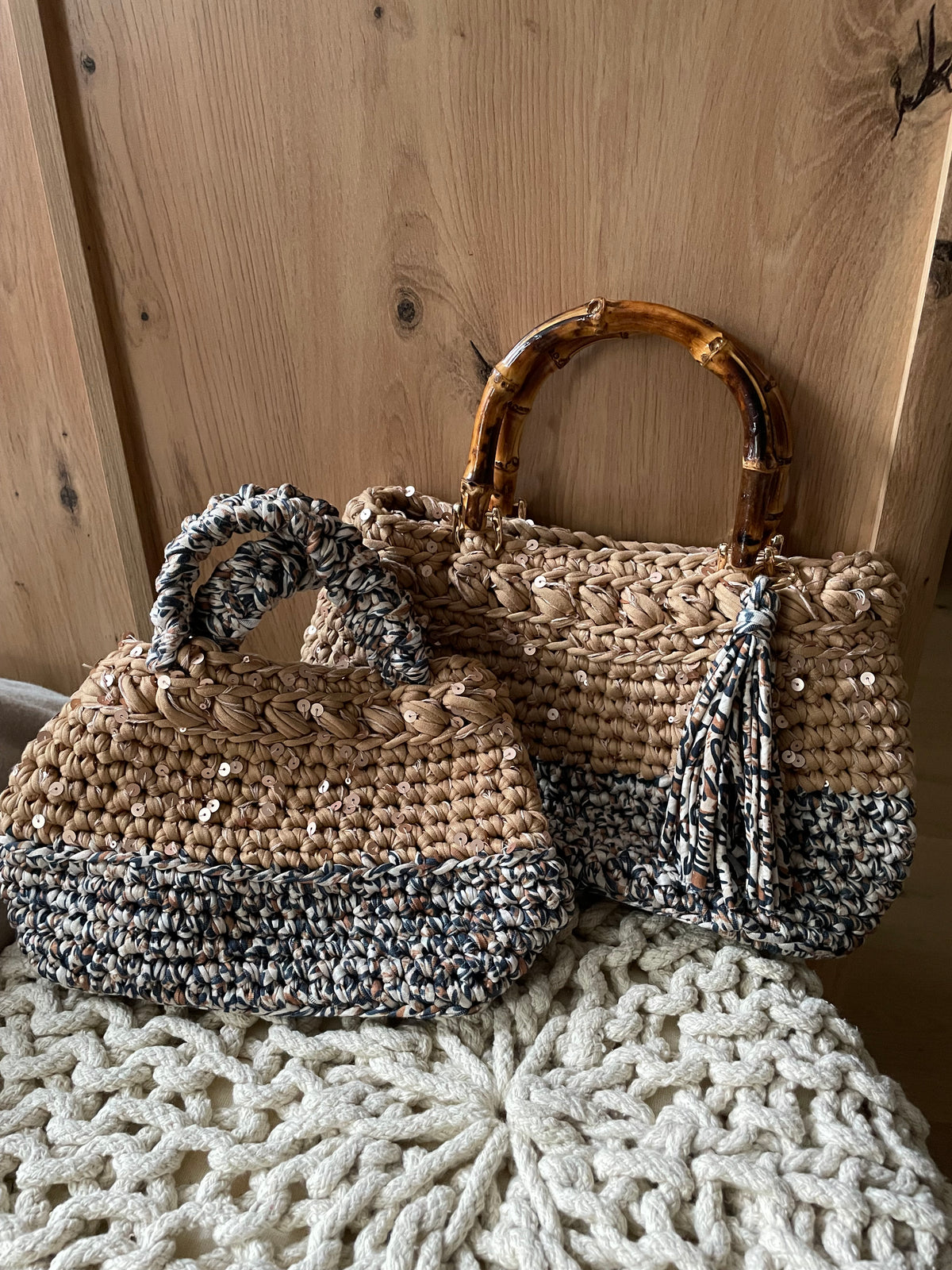 Handmade Set – Mama & Tochter, Leo/Caramel mit Pailletten