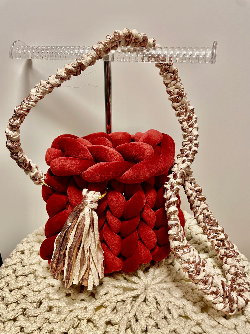 Grobstrick-Bag Bordeaux – Crossbody mit Boho-Charme