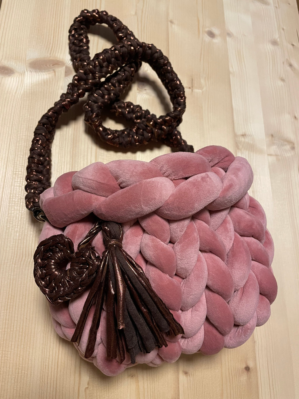 Grobstrick-Bag Rosenholz/Dunkelbraun